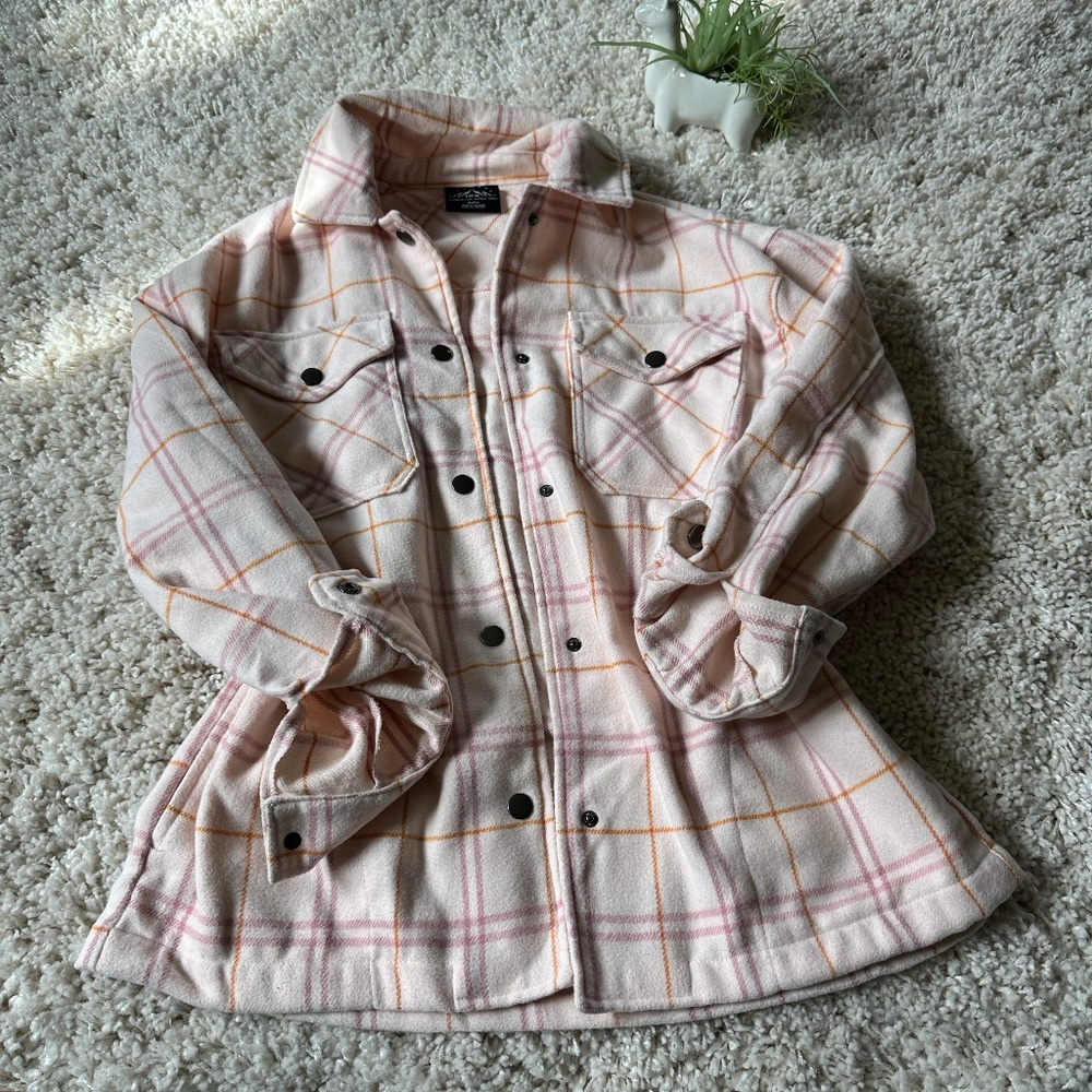 HFX Soft fleece vintage stripped button down long pastel pink lined swea…